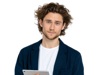 Capturing the Essence of Professionalism: A Business Portrait Featuring a Man with Curly Hair in a Corporate Setting