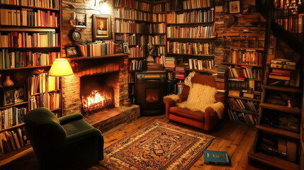 Vintage bookshelves with aged tomes, a timeless collection of knowledge and stories