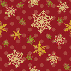 Seamless Christmas pattern with snowflakes and polka dots