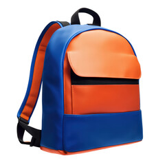 Isolated Two-Toned Blue and Orange Backpack with a Front Zipper Pocket in 3D