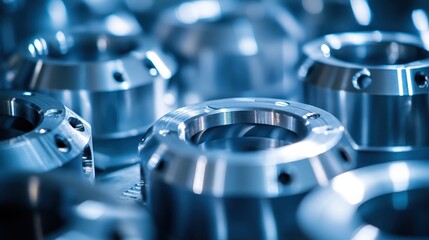 CNC Part. Custom-Milled Aluminium Machine Element with Chrome Circle on Closeup Background