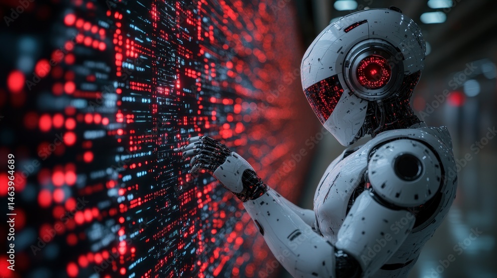 Poster cybernetic ai interacting with digital data stream