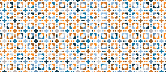 Moroccan style  repeating geometric pattern with grid-arranged squares and triangles in muted earthy tones on off-white background