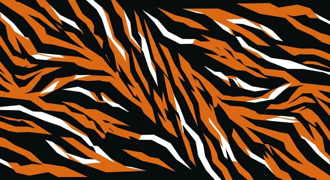 Abstract Orange and Black Tiger Stripe Pattern Design Seamless Texture for Fashion Textile