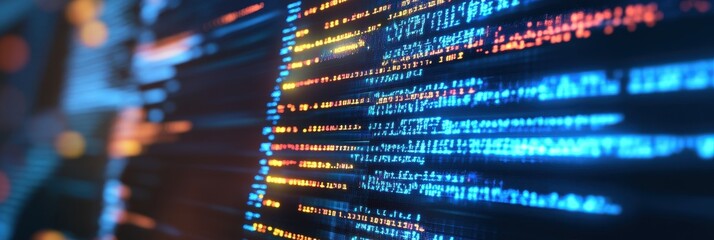 Code Function. Working App Application on Monitor. IT Workplace with Numbers in IT Office Environment