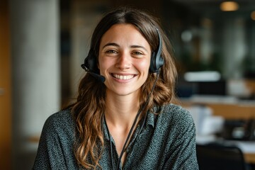 Smiling Customer Service Agent with Headset: Professional Portrait