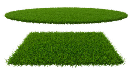 Two grassy patches floating in darkness