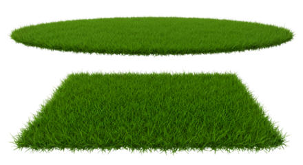 Two grassy patches floating in darkness