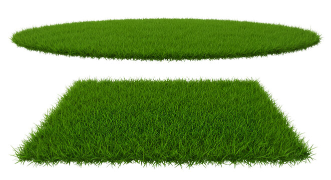 Two grassy patches floating in darkness