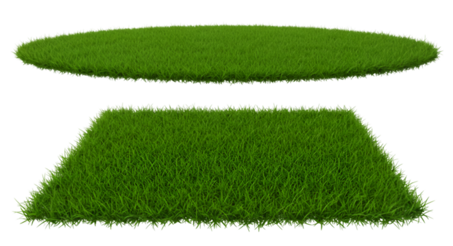 Two grassy patches floating in darkness