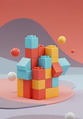 Abstract Colorful Building Blocks Construction