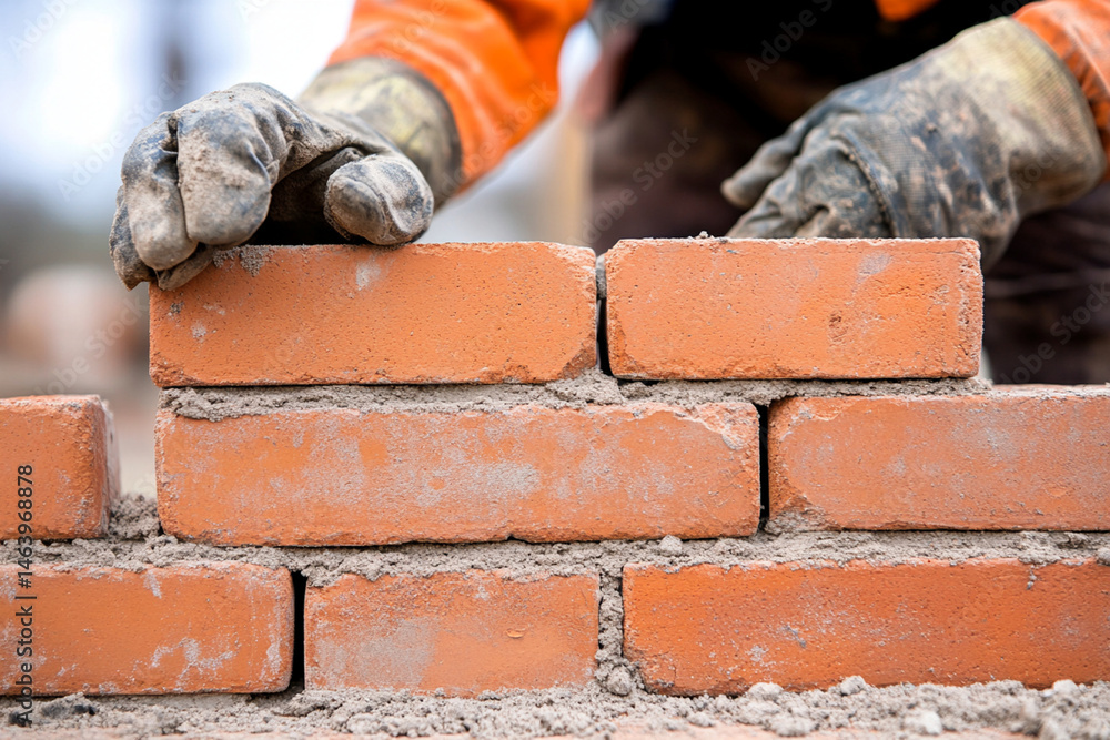 Poster bricklayers construct sturdy wall using traditional techniques in an urban setting during daylight h