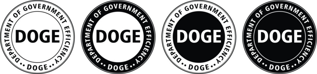 black and white circular badge icon with text department of government efficiency and doge in the center	