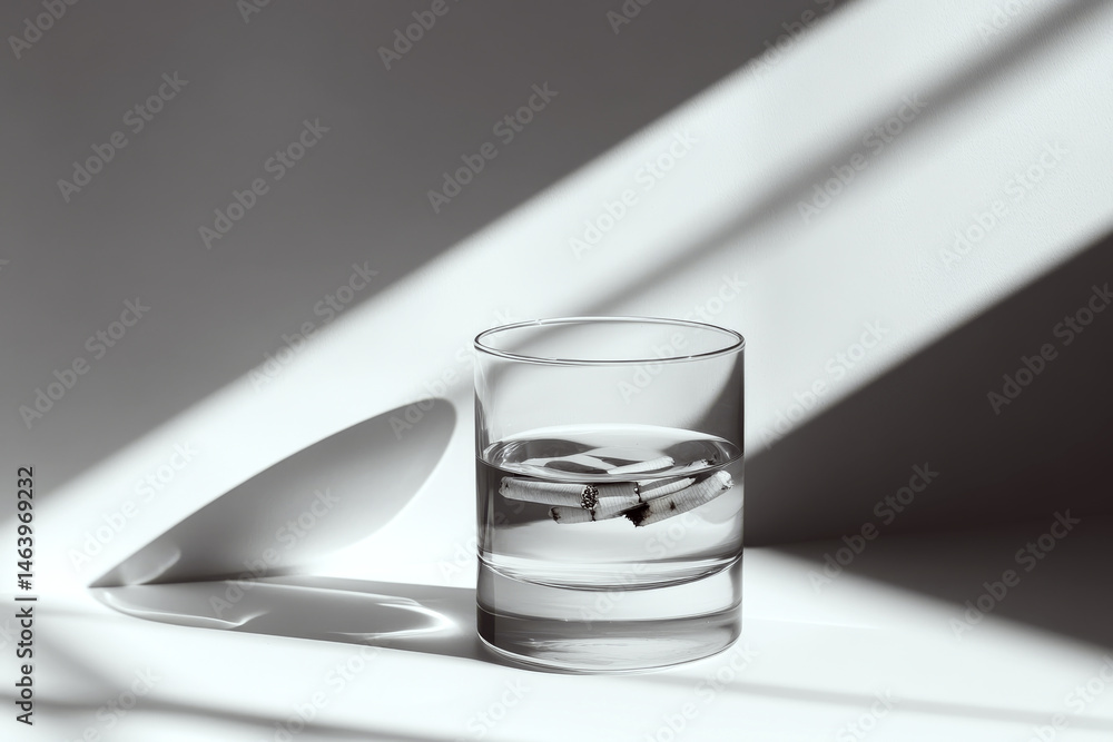 Poster a measuring tape is submerged in a glass of water casting intricate shadows. concept of precision an
