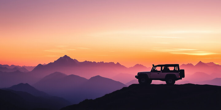 4x4 Off-Road Vehicle Parked on Mountain Peak During Sunset
