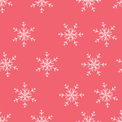 Pink Christmas Background with White Snowflakes