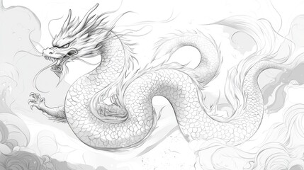 Fototapeta premium Majestic dragon, detailed sketch, stylized, mythical creature