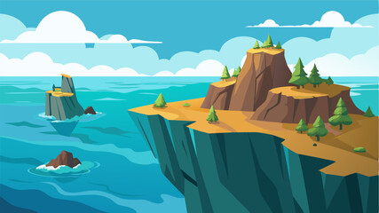 Naklejka premium Perched atop a rugged cliff the expansive view of the glistening ocean below is dotted with little islands and hidden coves begging to be explored.