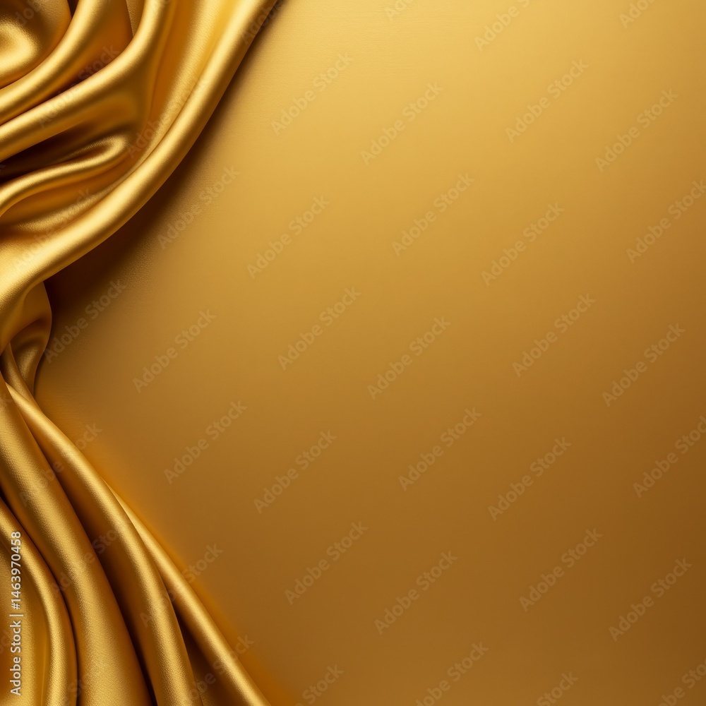 Poster luxurious golden fabric draping with a smooth shiny texture