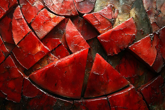 Abstract red geometric texture background mosaic pattern rich color glossy surface