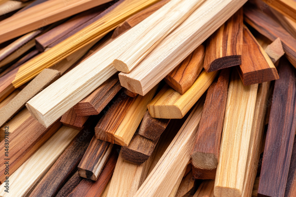 Poster explore different types of building materials in a chaotic arrangement showcasing an array of wooden