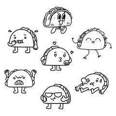 set of funny taco cartoon characters vector