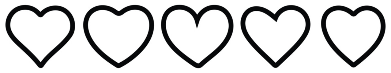 Set of vector black color hearts . Icons of hearts, likes, emoji . Hearts for Valentine's Day.