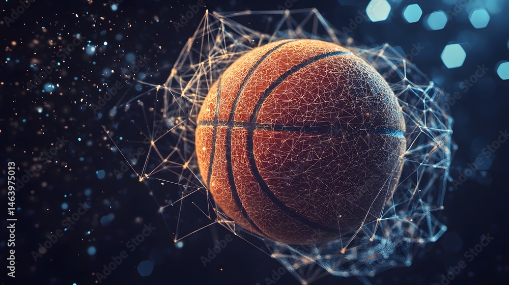 Poster abstract basketball orb with connecting lines.
