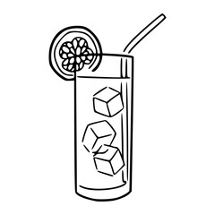 outline drawing of a fresh ice water with straw