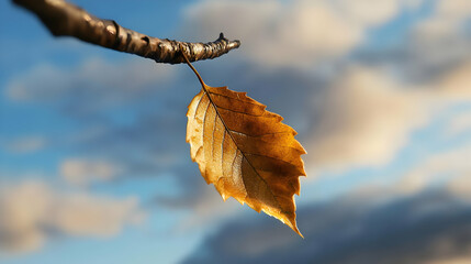 Autumnal Birch Leaf Hanging From Branch