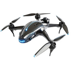 Obraz premium Isolated Black and Silver Drone with Blue Accents and Camera