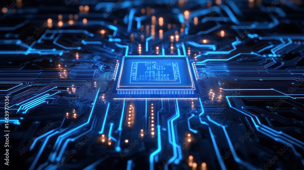 Aufkleber glowing circuit board: a close-up of a microprocessor