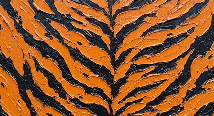 Abstract Orange and Black Tiger Stripe Painting Texture Impasto Style Art Background