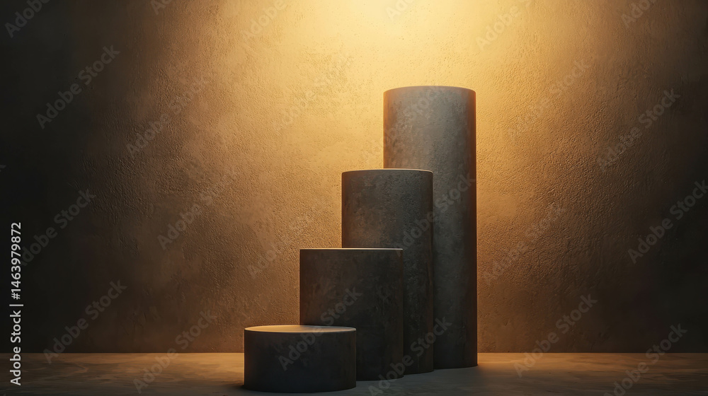 Poster minimalist abstract display of geometric shapes on background highlighting sunlight effect