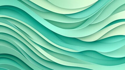 Obraz premium Abstract Green Paper Carved Background, Soft Seafoam And Mint Wave Patterns, Layered Design