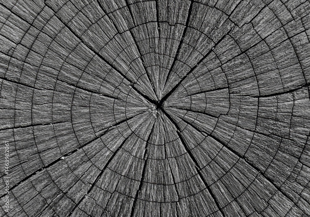Poster monochrome close up of tree ring pattern cut from tree trunk