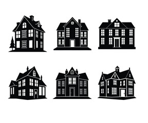 A house icons set silhouette vector on white background, Duplex Building Icon Set