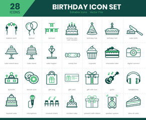  Party Line Editable Icons set. Containing life music, Christmas, birthday, wedding party, and more. Vector illustration

