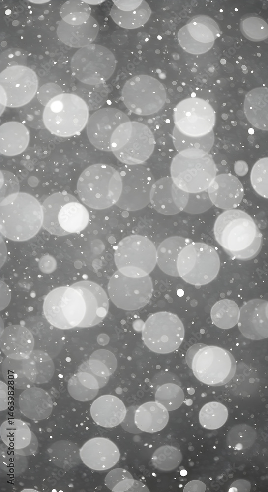 Poster monochrome image of bokeh lights on dark backdrop in gray scale