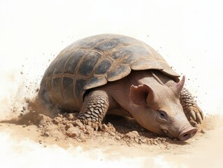 Obraz premium Quirky blend of a pig's snout and a tortoise shell in a playful sandy terrain