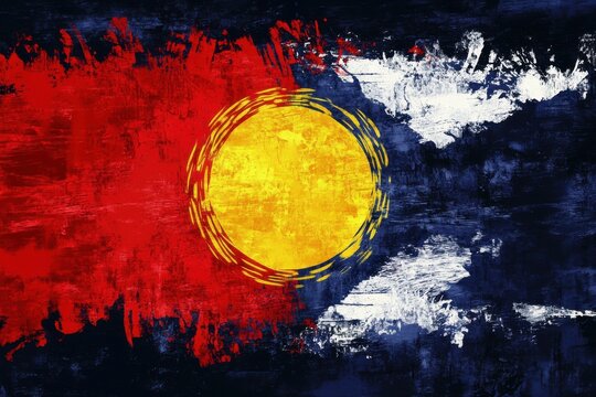 Australian Aboriginal flag with palette knife paint brush strokes grunge texture design