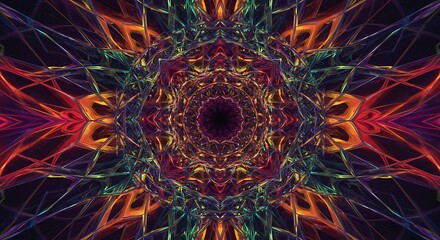 Abstract Kaleidoscope: Vibrant Neon Mandala Design