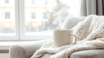 Cozy Winter Morning Hot Drink on a Soft Blanket