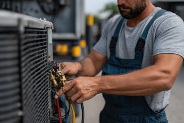 Mechanic Servicing Truck AC: Detailed Close-up