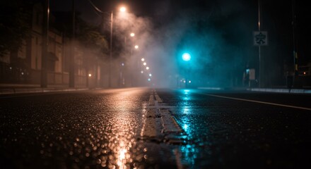Night City Lights Reflect On Wet Road Urban Evening Scene Photo