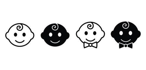 Baby Boy Icons Simple Black and White Minimalist Vector Design Illustrations