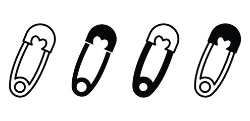 Baby Safety Pins Icon Set Black and White Illustrations Vector Design 