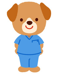 Fototapeta premium かわいいイヌのお医者さん スクラブを着たイヌのお医者さん