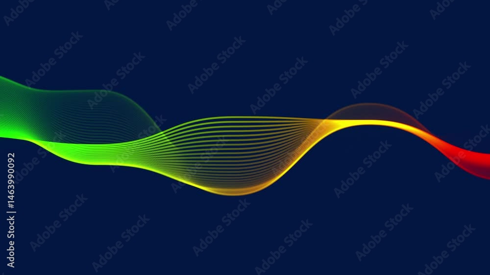 Poster energetic gradient lightwave: flowing colors with fading echo effect on dark. seamless looping anima