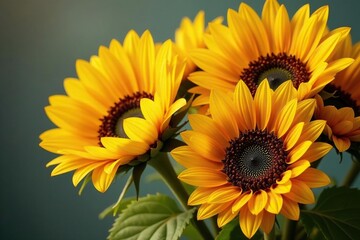 Fototapeta premium Sunflowers bursting with color, tightly bound in a charming bouquet, arrangement, festival
